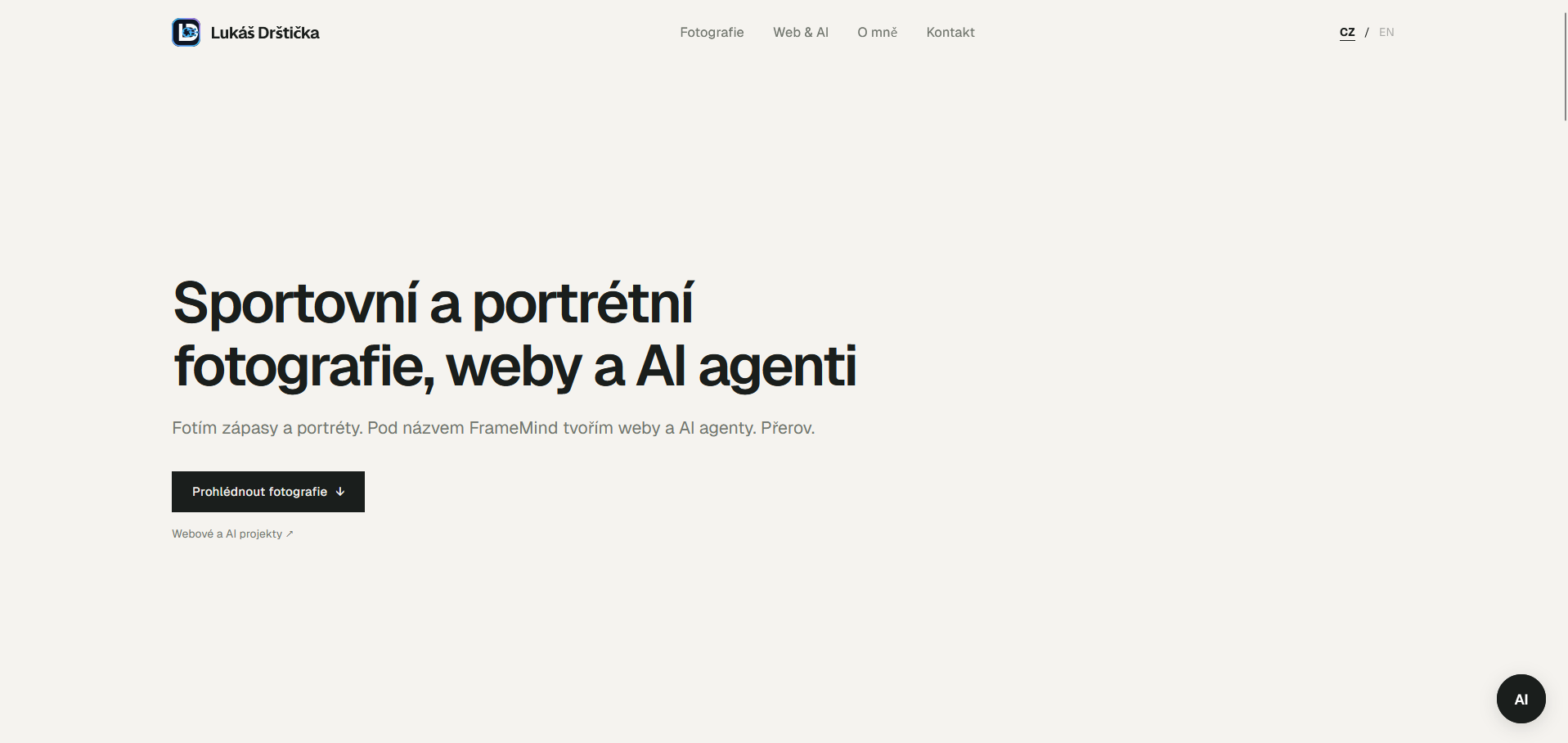 Náhled osobního webu Lukáše Drštičky pro fotografii a AI